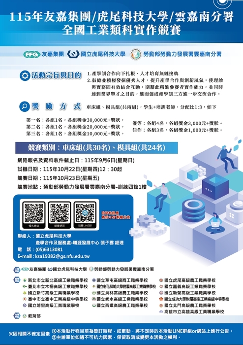 115年友嘉集團虎尾科技大學雲嘉南分署全國工業類科實作競賽宣傳海報