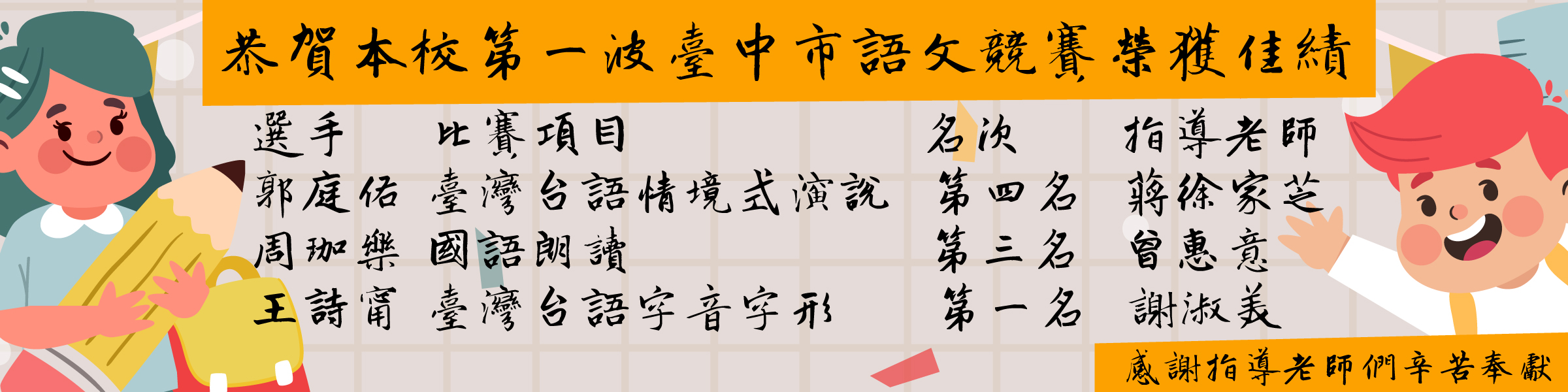 114年中港高中臺中市語文競賽成績優異